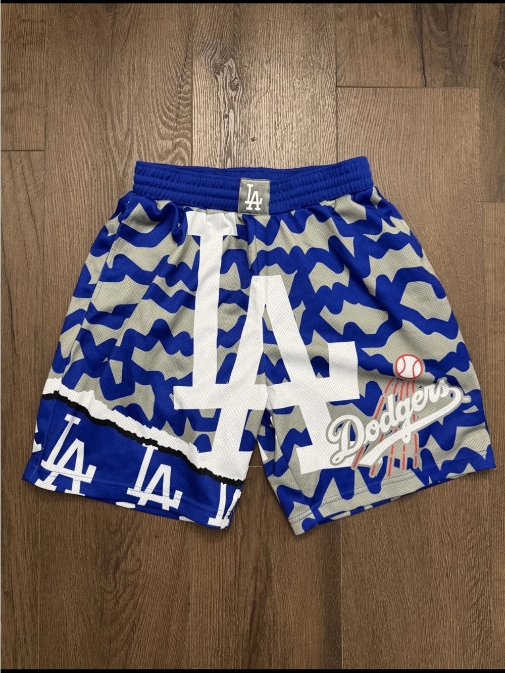 Mitchell & Ness Royal Blue and Gray LA Logo Athletic Shorts